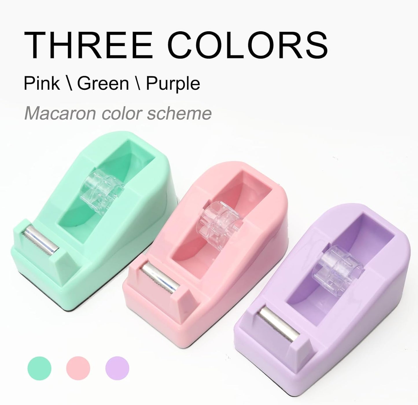 Skiennix Heavy-Duty Desktop Tape Dispenser - Floral Design with Weighted Non-Skid Base | Macaron Purple