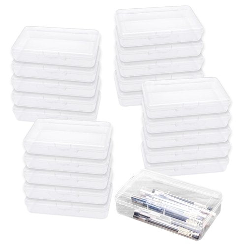 Hyuetrsa 20 Pcs Plastic Box Clear Storage Organizer Case Bulk Hard Crayon Storage Box with Lid Snap Closure Painting Marker Box Multi Purpose Organizer for Pens Office Supplies