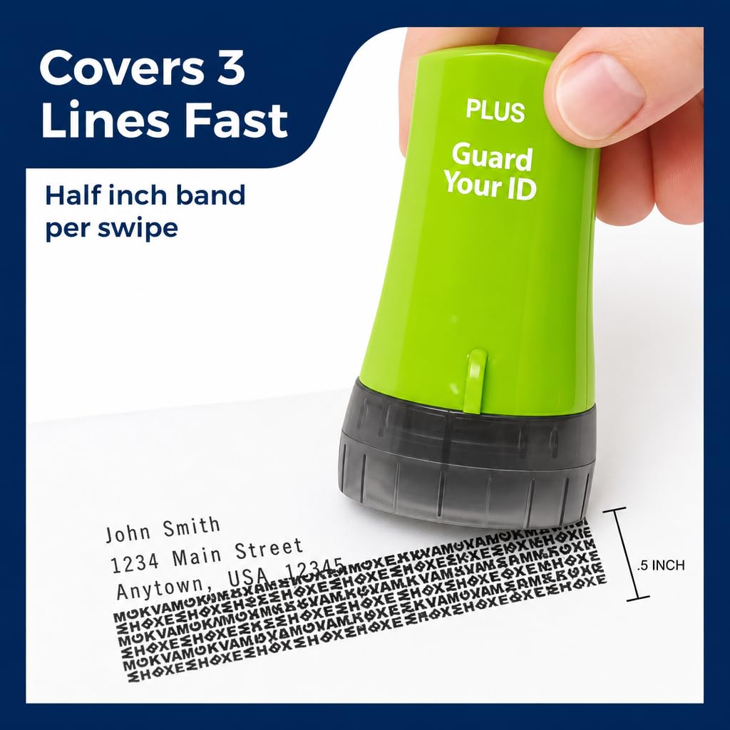 Guard Your ID Advanced Roller 3-Pack — Identity Theft Protection Stamp, Privacy Roller for Mail, Documents & Labels, Shredder Alternative, 1,000 Impressions per Roller (Turquoise, Green, White)