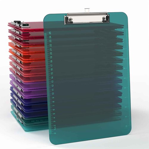 Macroclo Bulk Clipboards Set of 30, 8.5x11 Plastic Colored Clear Clip Board with Ruler, Suitable for Classroom, Students, Kid, Size 9" x 12.5" with Low Profile Clip, Office & School Supply