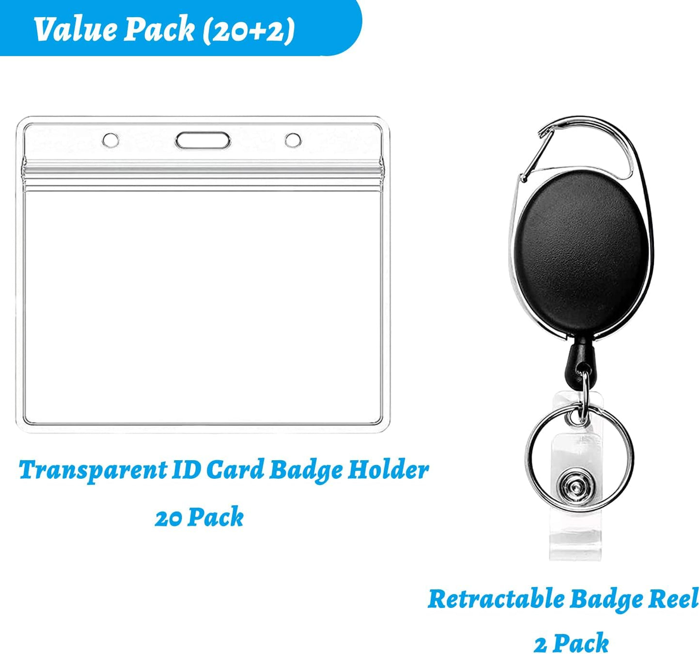 Skiennix ID Card Badge Holder - Heavy Duty Waterproof Design with 2 Retractable Reel | 20 Pack