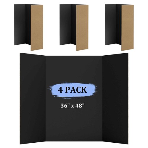 AKONEGE 4 Pack 36" x 48" Trifold Poster Board for Presentation, Black Corrugated Cardboard Large Tri Fold Poster Board for Science Fair, Office & School Projects, Photo Displays, Exhibitions Event