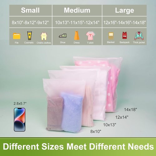Frosted Packaging Bags - 100 Pcs 10x13 Inch Zipper Plastic Bags for Clothing & Documents