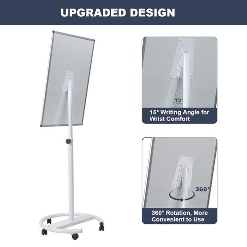 Mobile Whiteboard, 36x24 Inches Standing White Board on Wheels, Portable Magnetic Dry Erase Board with Stand, Height Adjustable Easel Style Rolling Whiteboard for Classroom, Office, Teacher, Home