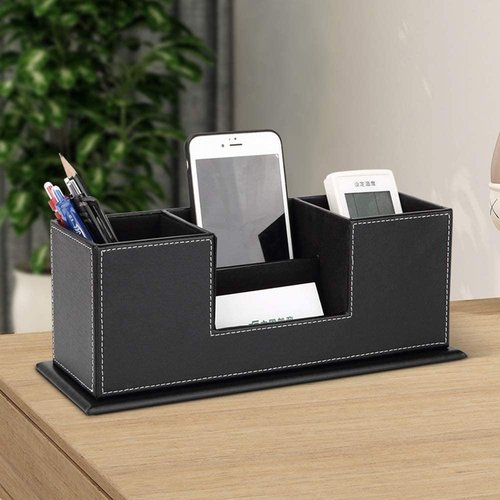 RHCSZ Leather Pencil Holders and Organizers for Workspace Accessories, Pen/Business Name Card Holder, Office & School Desk Supplies Holder (Black)