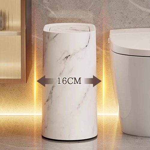Wastebaskets, Bathroom Trashcans, Plastic Trash Can with Top Lid, Small Garbage Bin for Bathroom, Narrow Wastebasket, Modern Waste Basket for Home Indoor Hotel Kitchen Office (White)