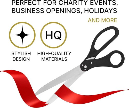 Giant Ribbon Cutting Ceremony Kit - Big 25 Inch Black Grand Opening Scissors and Red Satin Ribbon for Special Events Business Openings and Inaugurations