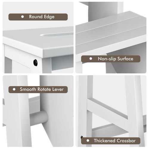 BETTARY 3-Step Folding Wooden Step Stool, Portable Anti-Slip Step Ladder, Foldable Wood Counter Staircase, Multifunctional Flower Shelf & Chair for Kitchen/Garage/Living Room/Library (White)