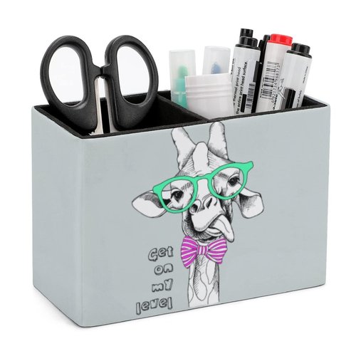 Pencil Holder for Desk, Funny Giraffe Pen Holder Storage Desktop Pen Organizer Desk Pencil Organizer Makeup Brush Holder for Office School College Leather