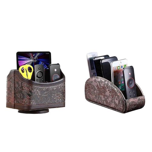 YAPISHI 1x Swivel Desk Organizer Caddy + 1x Remote Control Holder, Leatherette