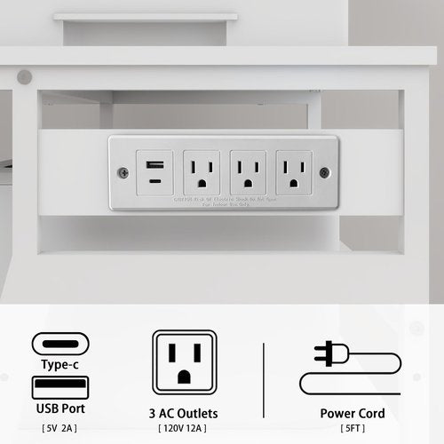 Natwind 23.6"x19.7" Large Printer Stand,3 Tier Printer Table with Charging Station, Rolling Cart with Adjustable Storage Shelf for Home Office Organization, Stand for Heat Press,3D Printer (White)