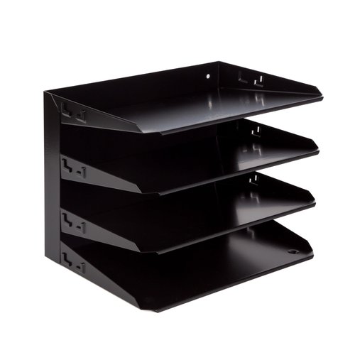 Huron Desktop Horizontal 4-Slot File Binder Organizer Storage Letter Tray, Black Commercial Grade Steel