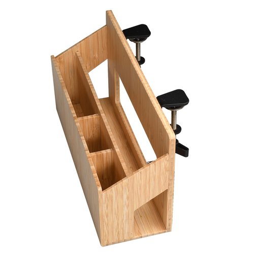 MobileVision Bamboo Side Desk or Table Organizer with C-Clamp Mount on Rear For Easy Mount