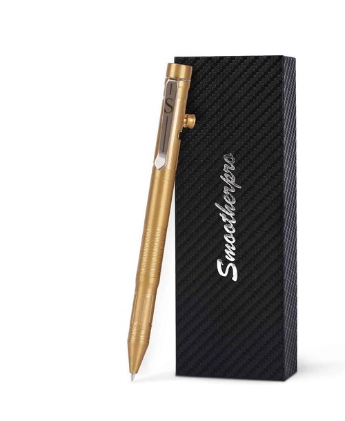 SMOOTHERPRO Weighted Bolt Action Pen, 54g Brass Pen with Graphite Tip, Compatible with Pilot G2 Refill, Industrial Vintage Design for Office Gifts, Steampunk Collections, Parkinson, Arthritis, Natural