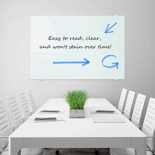DEVELOP Magnetic Glass Dry Erase Board/Whiteboard, Wall Mounted Glass White Board, Frameless with Aluminum Marker Tray, 36 x 24 Inch (90x60cm), Includes 4 Dry Erase Markers 1 Eraser and 2 Magnets
