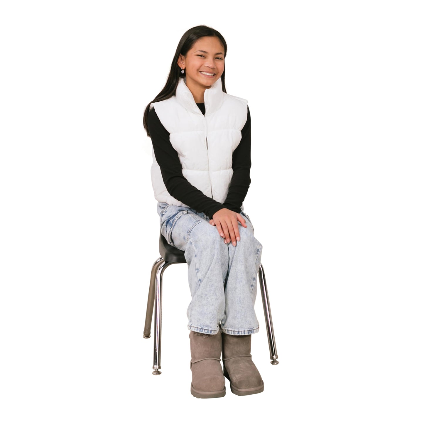 FDP 16" School Stack Chair,Stacking Student Seat with Chromed Steel Legs and Nylon Swivel Glides For In-Home Learning or Classroom - Black (6-Pack), 10368-BK