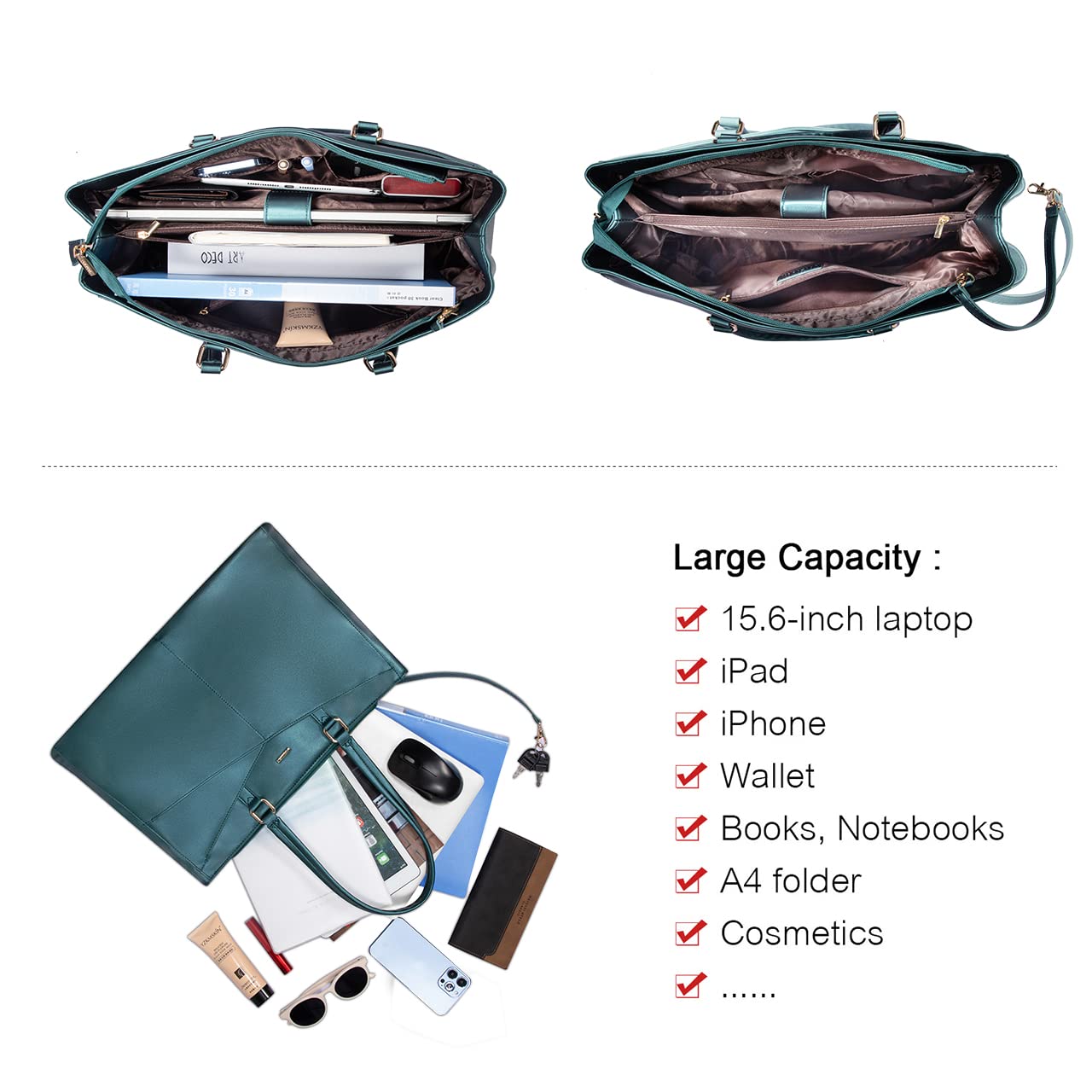 LOVEVOOK Laptop Bag for Women 15.6 Inch Tote Bags Waterproof Leather Briefcase Computer Women Business Office Work Bag,Pearl Green