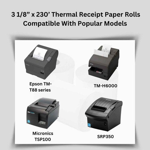 BAM POS 3 1/8” x 230’ Thermal Receipt Paper Rolls - BPA Free - Credit Card Paper - Point of Sale Cash Registers - 30 Rolls Per Case