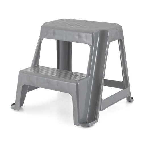 Gracious Living Plastic 2-Step Stool, Portable Step Stool, 16 Inches Tall, Gray