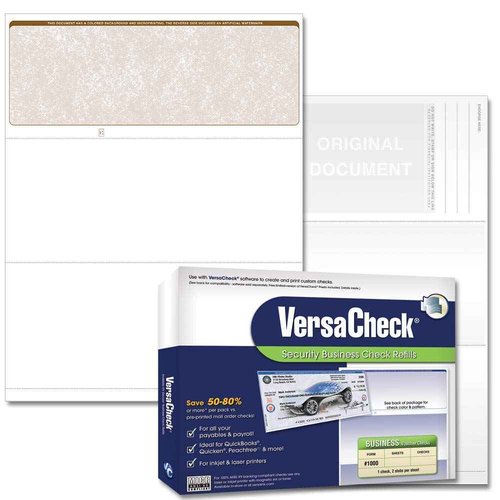 VersaCheck Secure Checks - 500 Blank Business Voucher Checks - Tan Classic - 500 Sheets Form #1000 - Check on Top