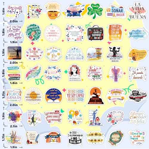 Spanish Motivational Stickers - 200PCS Inspirational Stickers for Students, Adults & Teachers - Affirmation Positive Quotes - Orange, Purple, Black