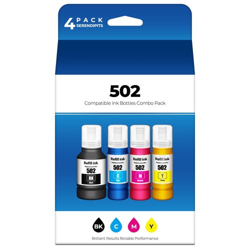 502 Ink Refill Bottles ET-2850 ET-3850 ET-15000 ET-4850 4 Pack 502 Ink Compatible with ET 2850 ET 3850 ET 15000 ET2850 ET3850 ET-3843 ET-2980 ET-4760 ET-2760 ET-3830 ET-2750 3750 4750 Printer Ink 502