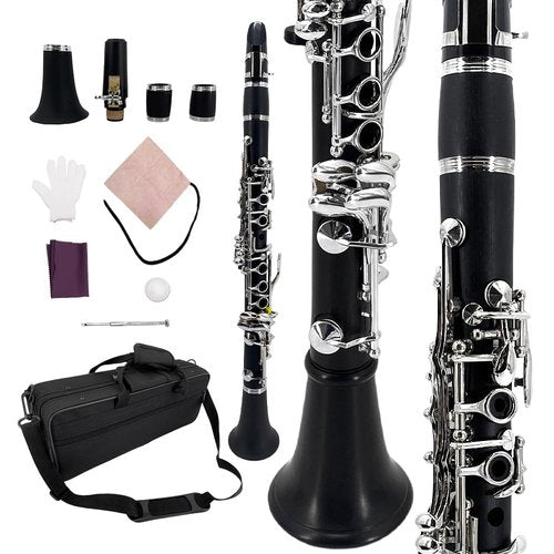 Vetimobato Professional E flat Clarinet Eb Key Clarinet Good Sound Nickel plated keys with 2 Barrels & Case (Ebonite)