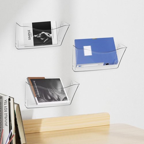 Voittozege 6 Pcs Clear Plastic Wall Folders Acrylic File Holder, 13.4x6.9 Inch Single Acrylic Wall File Organizer for Office and Home
