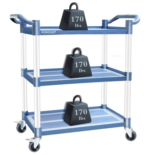 AQNIEGEP Utility Cart with Wheels, 510lbs Heavy-Duty Food Kitchen Cart & Rolling Service Cart for Restaurant Commercial Office, Lockable Wheels & Tool-Free Assembly, 3-Tier, Grey