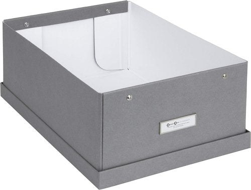 Bigso Box of Sweden Karin Collapsible Storage Box with Labelframe for Easy Identification | Simple Assembly without Tools | Decorative Storage Boxes with Lids | 8.9" x 12.4" x 5.4" | Gray