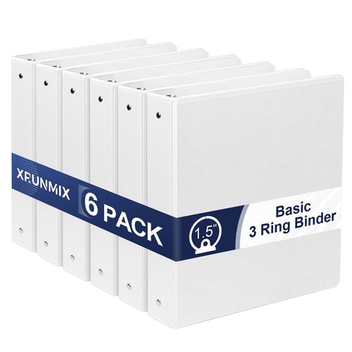 1.5-Inch 3-Ring Binder with Pockets, 1-1/2’’ Premium View Binders with Three Ring Binders Holds up to 325 Sheets US Letter Size, Bulk Pack of 6, Perfect for Home, Office, and School (1.5-inch) White