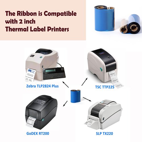 (4 Rolls) 2.24" x 244' Premium Resin Ribbon, 57mm x 74m Black Thermal Transfer Ribbon for 2'' Desk-Top Thermal Label Printers Like Zebra TLP2824, TSC, GoDex, Honeywell.. 1/2'' core