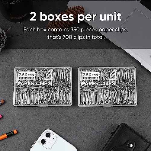 700 PCS Paper Clips, Small Paper Clips for Paperwork, 2 Boxes of 350 PCS Each, Sturdy and Upgraded Plastic Boxes Well Packed, Easy to Use in Office, School and Home