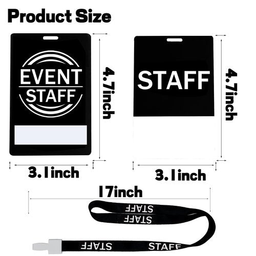 50 PVC Event Staff Lanyards,Staff Pass,PVC Cards Black Lanyard and writable Staff Cards with Club Event,Party Event,Organizer Conference,Concert,Office Supplies
