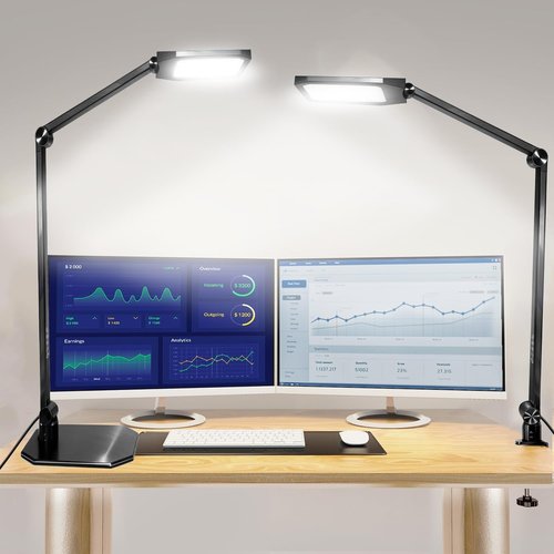 NS LED Desk Lamp - Flicker-Free Dimmable Table Light with 3 Color Modes | Adjustable Clamp for Home Office & Study