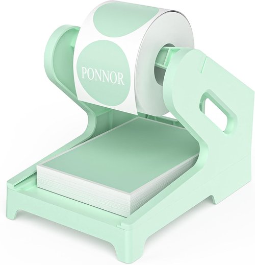 PONNOR Thermal Label Holder - Ideal for Rolls & Fanfold Labels | Fresh Green Desktop Printer Accessory