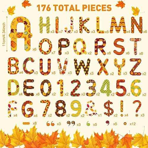 Faccito 176 Pcs Fall Bulletin Board Decorations Letters and Numbers Alphabet Cutouts Thanksgiving Theme Punctuation Symbol Accents for Classroom Preschool Teacher Kids Toddler Autumn Chalkboard Decor