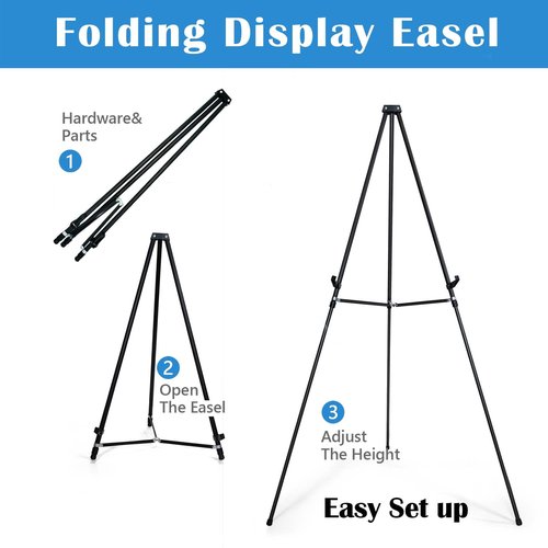 Falling in Art 66" Aluminum Display Easel, Presentation Stand with Adjustable Height for Signs, Posters, and Whiteboards, Black 2 Pack