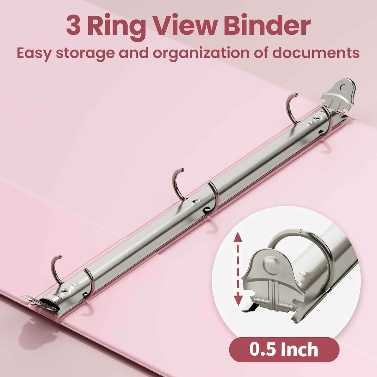 SUNEE 3 Ring Binder - PVC-Free Clear View Design | Fits 8.5x11 Inches - Pink, Perfect for School & Office