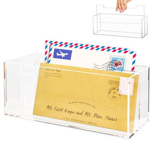 Miggrod Acrylic Mail Organizer, Mail Holder Countertop with 2 Slots, Desk Letter Storage Organizer for Office, Home, School, Clear