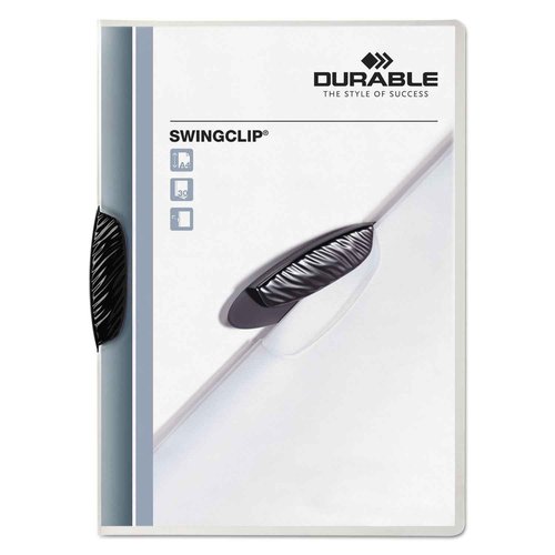 Durable Report Cover with SWINGCLIP - Letter-Size 8.5" x 11" Inches - Holds Up to 30 Pages - Clear Cover and Black Clip - Box of 25
