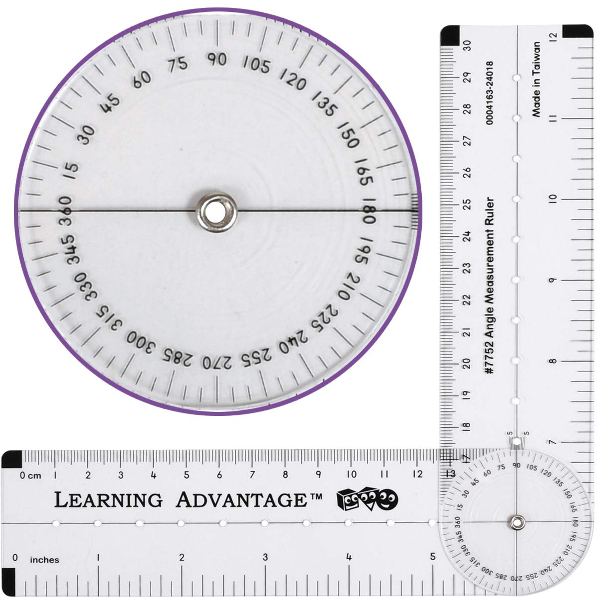 LEARNING ADVANTAGE-7752 Angle Measurement Ruler - Clear, Flexible and Adjustable Geometry Measuring Tool - Measure Angles to 360 Degrees and Lines to 12"