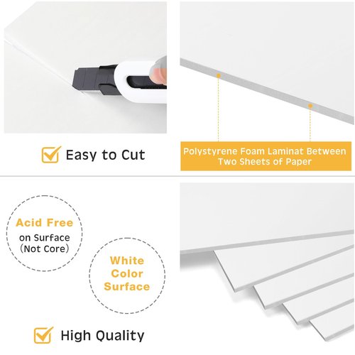 Tenceur 20 Pcs Large Foam Boards Bulk Foam Core Backing Board 3/16 Inch Thickness Foam Core Board Foam Poster Boards for Presentations, School, Office, Art Projects(White,30 x 40 x 3/16 Inches)