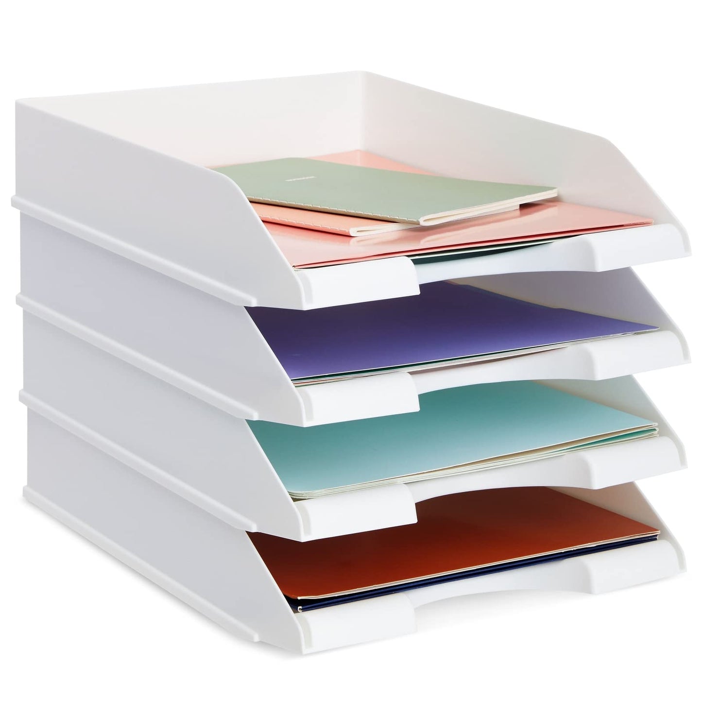 Stockroom Plus Rectangular Letter Trays - Paper Trays for Classroom - Desktop Paper Organizer & File Holder - Document Organizer for Desk Storage - Pack of 4, White, 10 x 13.5 x 2.5 in
