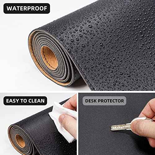 Leather Desk Pad Protector, Office Desk Mat, Large Mouse Pad,Cork Desk Mat, Laptop Desk Pad, Waterproof Desk Writing Pad for Office and Home (35in*17in, Black)