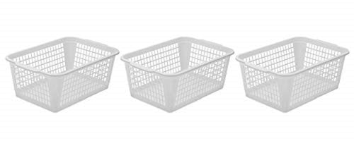YBM Home 3-Pack Plastic Storage Basket for Office Drawer, Desktop and Classroom - Multipurpose Perforated Bin Tray Organizer for Shelves, Kitchen Pantry, Kids Room, and More 32-1184-3 White
