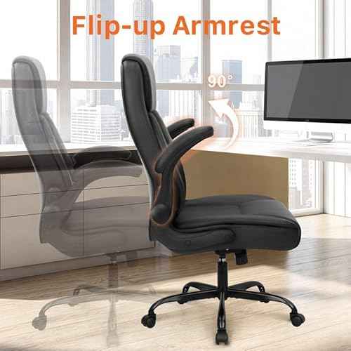 NEO CHAIR Ergonomic Office Desk Gaming Computer Chair Executive High Back Support Flip-up Arms Adjustable Height Swivel Rolling Wheels Comfy PU Leather for Home (Black)