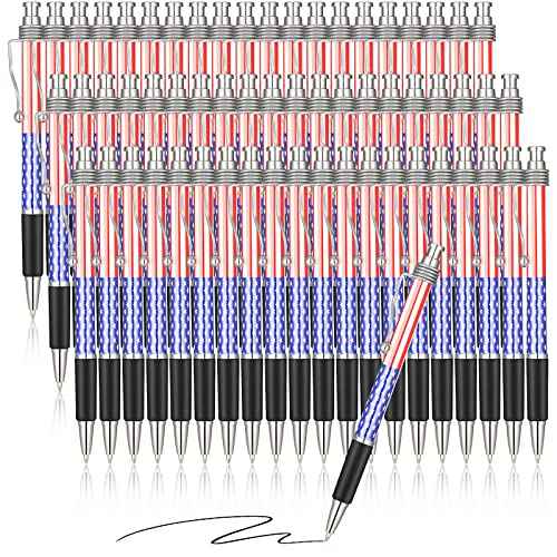 Tenare 128 Pcs Veterans Gift American Flag Pen Patriotic Pens Bulk USA Ballpoint Pen with Retractable Flag Barrel for Veterans Day Memorial Gifts Office Party Supplies