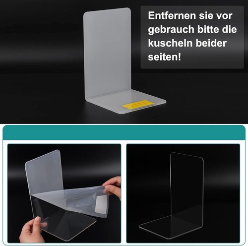 Adwikoso Clear Acrylic Bookends - 6 Pcs Non-Slip Decorative Book Holders for Heavy Books | Office Organizer