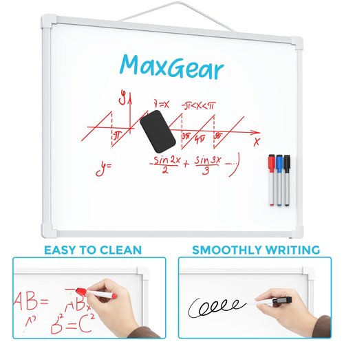 MaxGear Double-Sided Dry Erase Board for Wall, 16"x12" Hanging Whiteboard, Small Dry Erase White Board with 3 Markers&4 Magnets, Portable Whiteboard for Students - Planning, Drawing, Memo, to Do List